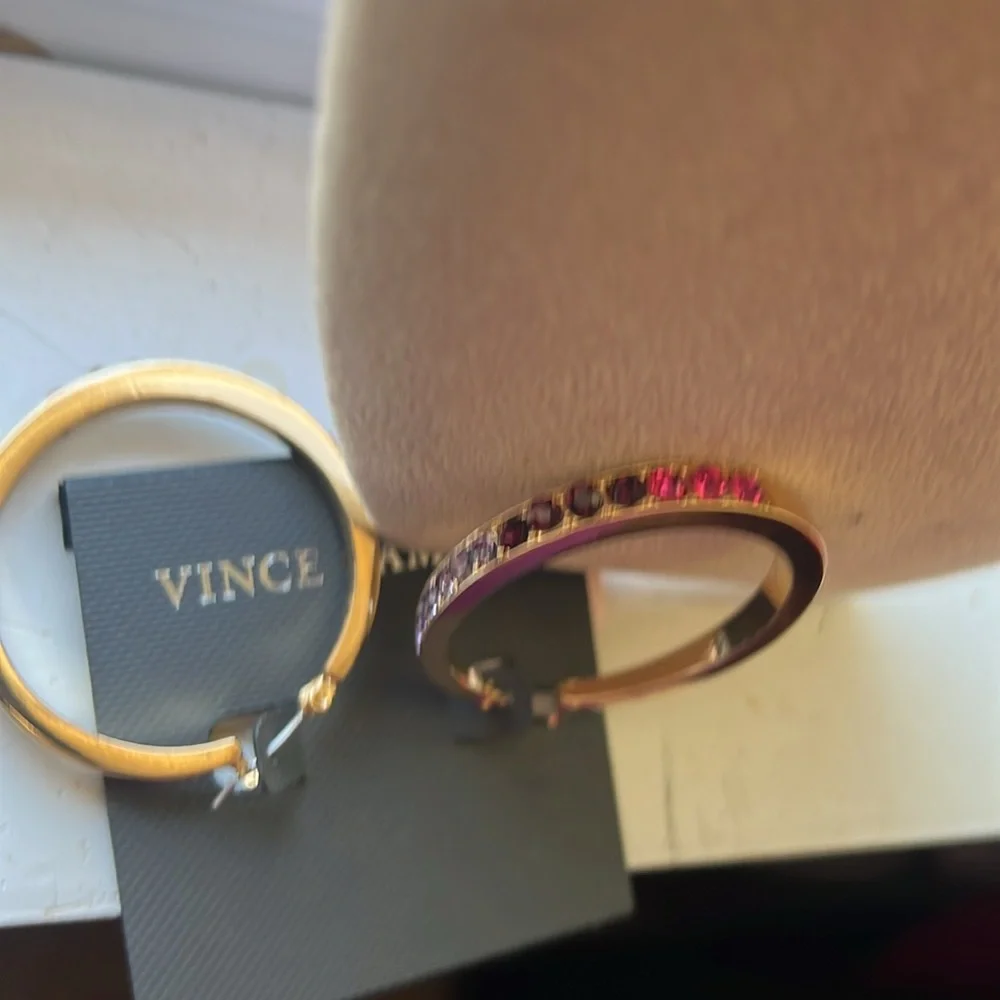 New Vince Camuto Gold and CZ Hoop Earrings - Picture 3 of 4